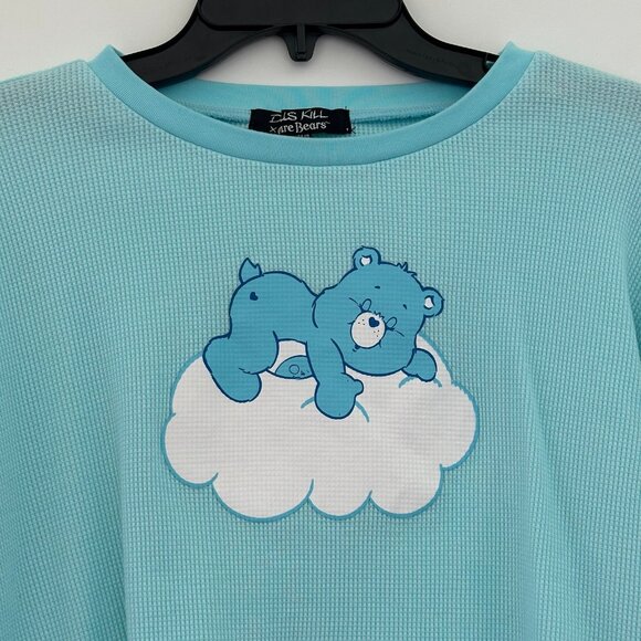 Dolls Kill x Care Bears Blue Cropped Waffle Knit Long Sleeve Top Size 1X Thermal - Picture 3 of 8